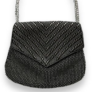 Black Silver Embellished Chain Link Purse Handbag